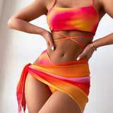 Tie-Dye Bikini Set 3 Piece With Mesh Skirt_Cwmw0143