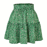 HIGH WAIST PRINTED SKIRT FLORAL SHORT SKIRT_CWAB4795