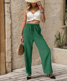 Solid Color Pleated Straight Leg Casual Pants