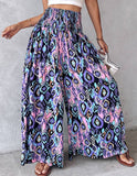 Tropical Print Retro Floral Print Wide Leg Pants
