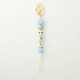 SILICONE BEAD KEYCHAIN WITH LETTER AND WOODEN DISC_CWAB5104