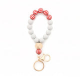 CHRISTMAS WOOD BEAD BRACELET WITH SILICONE KEYCHAIN_CWMM7014