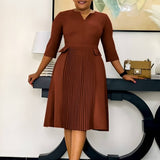 OVERSIZED PLEATED THREE QUARTER SLEEVE DRESS_CWDSD6088