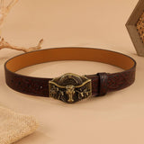 Vintage Embossed Belt Engraved Bull Head Style Belt_Cwmm3943