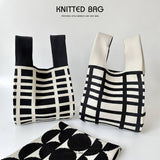 BLACK AND WHITE STRIPED STITCH HANDBAG_CWAB2393
