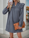 Solid-Color Ruffled Loose Stand-Up Collar Dress