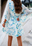 Vacation Floral Tie Waist Chiffon Short Dress