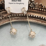 Unique Opal C-Shaped Tassel Stud Earrings