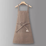 Cotton Striped Grid Kitchen Apron With Pocket_Cwmm10095