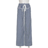 Striped Straight-Leg Wide-Leg Cargo Pants