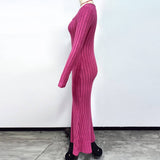 Square Collar Solid Color Long Long-Sleeved Dress