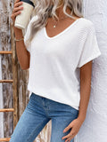 V-Neck Hollow-Out Solid Color Loose T-Shirt