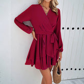 Solid Color Temperament Long-Sleeved Dress