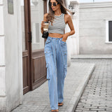 Washed Denim Heavy Industry Casual Workwear Pants