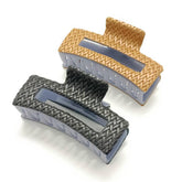 NATURAL WOVEN PU LEATHER SQUARE HAIR CLAW_CWAHA6371