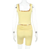 Square Neck Pleated Trendy Crop Top Set