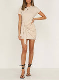 Solid Color Short-Sleeved Dress With Hem Lace