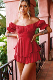 Solid-Color One-Shoulder Lantern-Sleeved Dress