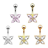 SILVER STAINLESS STEEL BUTTERFLY NAVEL RING_CWMM9384