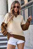 Two-Tone Round-Neck Loose Pullover Hoodie
