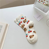 MILKY WHITE DOODLE SMILEY PATTERN CREW SOCKS_CWMS0208