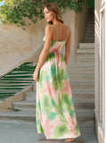 Waist-Cinched Bohemian V-Neck Print Maxi Dress