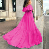 Solid Color One-Line Shoulder-Top Long Dress