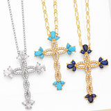 COLORED ZIRCON CROSS PENDANT NECKLACE_CWAJE0910