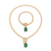 Simple Green Gemstone Necklace Bracelet Set_Cwaje1168