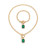 Simple Green Gemstone Necklace Bracelet Set_Cwaje1168