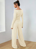 Solid-Color Long-Sleeved Wide-Leg Long Pants Set