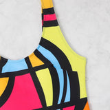 MULTICOLOR HIGH WAISTED TANKINI SWIMSUIT _CWMW0221