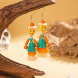 HALLOWEEN SKULL TASSEL RICE BEAD EARRINGS_CWAJE2411