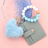 HEART FUR BALL KEYCHAIN WALLET WITH BEAD BRACELET_CUAB00448