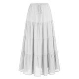 COTTON SKIRT HIGH WAIST ELASTIC TIE LONG SKIRT_CWAB4806