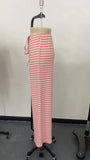 Striped Rubber String Cotton Straight Leg Pants