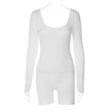 Solid-Color Ribbed U-Neck Slim-Fit Jumpsuit