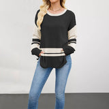 Two-Tone Round-Neck Loose And Versatile Sweater