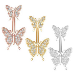 DOUBLE BUTTERFLY CZ BELLY RING HYPOALLERGENIC_CWMM9247