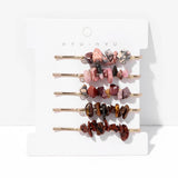 NATURAL RED STONE HAIR CLIP SET SIMPLE ELEGANT_CWAHA1763