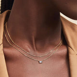 SIMPLE DOUBLE LAYER CUBE ZIRCON NECKLACE_CWMM5665