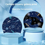 BOYS XL SILICONE SWIM CAP GALAXY PRINT COMFY FIT_CWMM6785