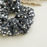 Black Sequin Hair Scrunchie Shiny Ponytail Holder_Cwaha07539