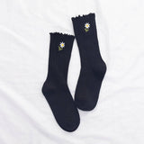 RUFFLE HEM CHRYSANTHEMUM EMBROIDERED SOCKS_CWMS0984