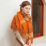 PLAID FAUX CASHMERE SCARF THICK WARM NECK WRAP_CWASC0242