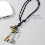 CREATIVE DOUBLE KEY PENDANT COWHIDE NECKLACE_CWMM4593