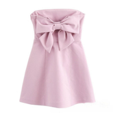 BOWKNOT STRAPLESS MINI DRESS FRENCH CASUAL CHIC_CWDMD5804