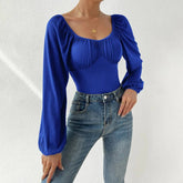 Square Neck Long Sleeve Puffed Sleeve Jumpsuit