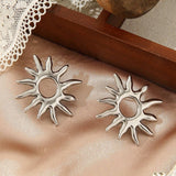 Vintage Metal Sun 18K Gold Stainless Steel Earrings_Cwmm3656