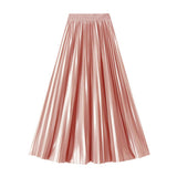SLIMMING SHINY HIGH WAIST PLEATED MIDI SKIRT_CWBMS0329